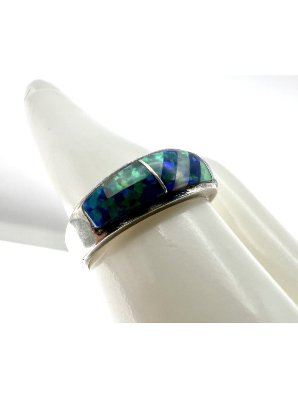 Vintage Sterling Silver & Blue Opal Inlay Ring Size - Picture 8 of 10